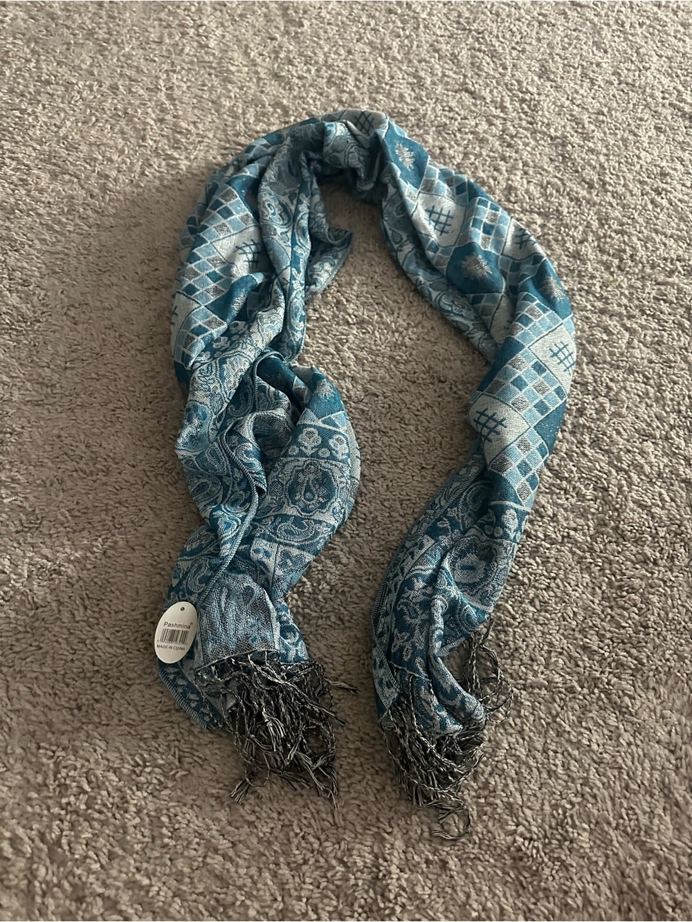 Woven Blue Patterned Scarf - F.C